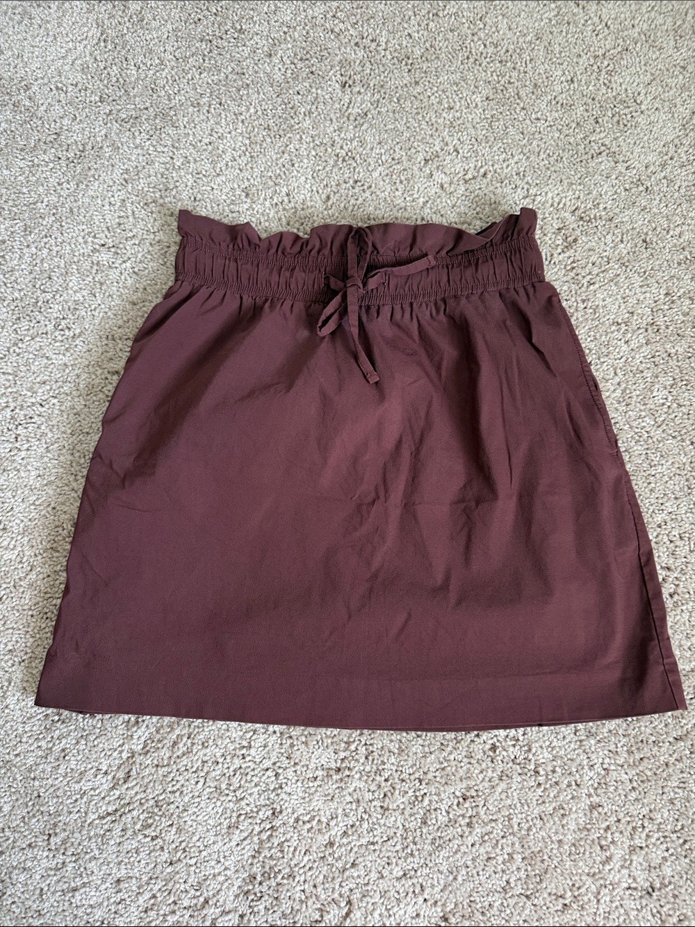 Express “Paperbag” Waist A-Line Skirt in Deep Burgundy